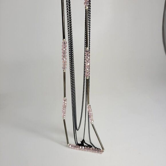 Multistrand Pink Bead Necklace, Pale Pink Long Necklace - Picture 4 of 12